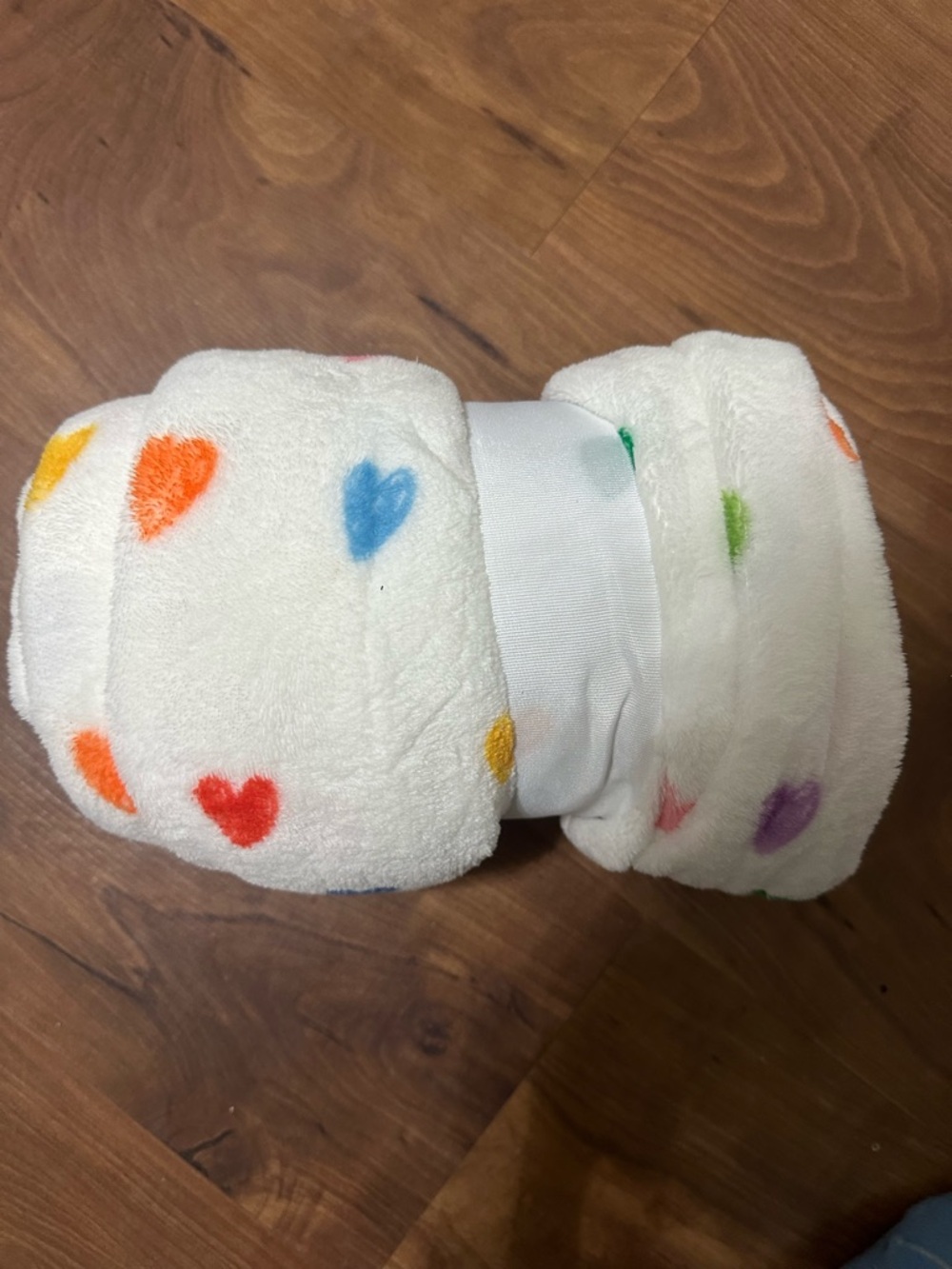 Plush White Blanket with Colorful Heart Pattern